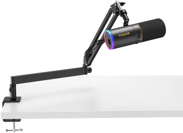 Main image of Dynamic Podcast Microphone, XLR/USB Mic for Recording, Streaming, XLR Cardioid Studio Mic with Quick Mute, Volume Control, 200 cm/78inch Cable, with RGB and Low Profile Boom Arm, Black, TD520S+