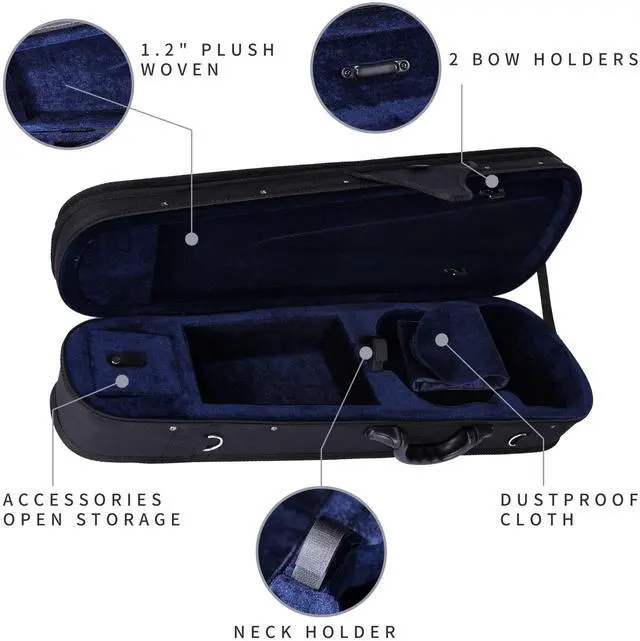 Alt view image 5 of 7 - 4/4 Full Size Violin Hard Case Basic Professional Triangular Shape Backpack, Super Light Suspension, Black