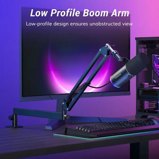 Alt view image 3 of 7 - Dynamic Podcast Microphone, XLR/USB Mic for Recording, Streaming, XLR Cardioid Studio Mic with Quick Mute, Volume Control, 200 cm/78inch Cable, with RGB and Low Profile Boom Arm, Black, TD520S+