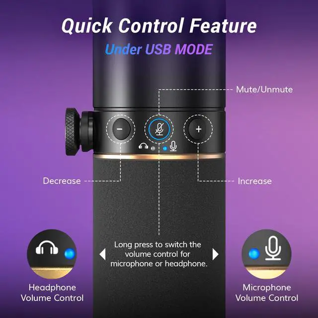 Alt view image 6 of 7 - Dynamic Podcast Microphone, XLR/USB Mic for Recording, Streaming, XLR Cardioid Studio Mic with Quick Mute, Volume Control, 200 cm/78inch Cable, with RGB and Low Profile Boom Arm, Black, TD520S+