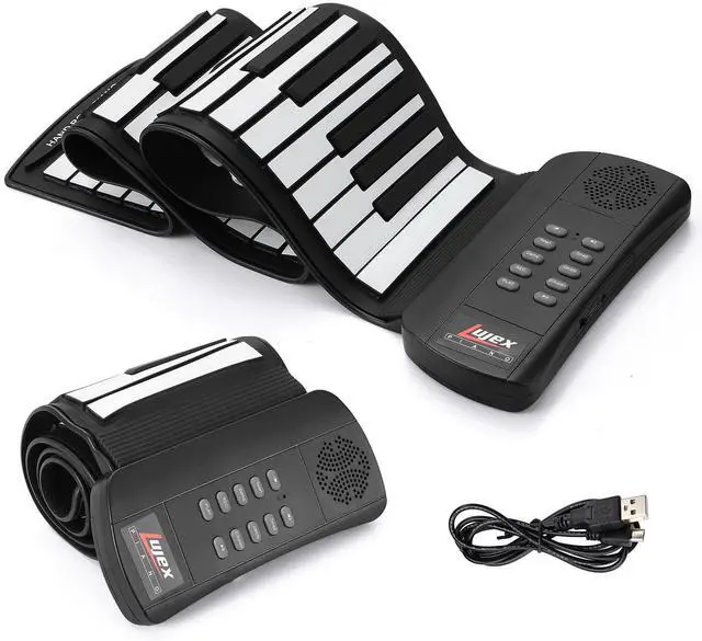 Main image of Roll Up Piano, Portable Silicone Keyboard Perfect for Beginners, Safe Material, Headphone Jack for Quiet Practice, 16 Tones & Record Function, Foldable for Travel (Black)