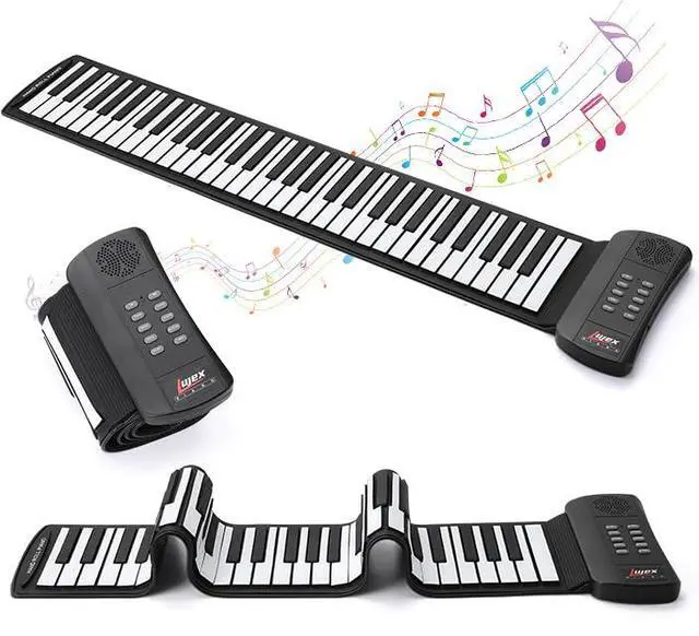 Alt view image 3 of 7 - Roll Up Piano, Portable Silicone Keyboard Perfect for Beginners, Safe Material, Headphone Jack for Quiet Practice, 16 Tones & Record Function, Foldable for Travel (Black)