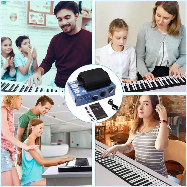 Alt view image 4 of 7 - Roll Up Piano, Portable Silicone Keyboard Perfect for Beginners, Safe Material, Headphone Jack for Quiet Practice, 16 Tones & Record Function, Foldable for Travel (Black)