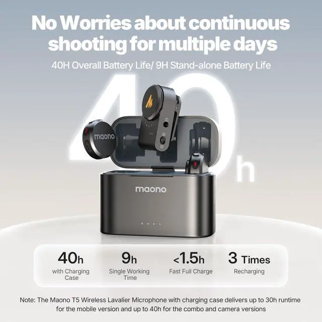 Alt view image 4 of 7 - T5 Wireless Lavalier Microphone for Camera (2 TX+1 RX+Charing Case) | Magnetic Lapel Mini Mic with 48khz/24bit Audio, AI Noise Reduction,1000ft, 40H, Gain Knob for Video Recording Content Creator