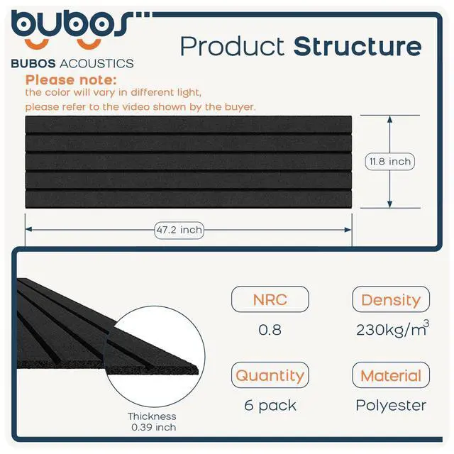 Alt view image 2 of 7 - 6-Pack Acoustic Panels 48"x12", Self-Adhesive Sound Wall Panels | Peel and Stick Large Slat Acoustic Wall Panels, Sound Absorbing for Home Studio, Office, Living Room
