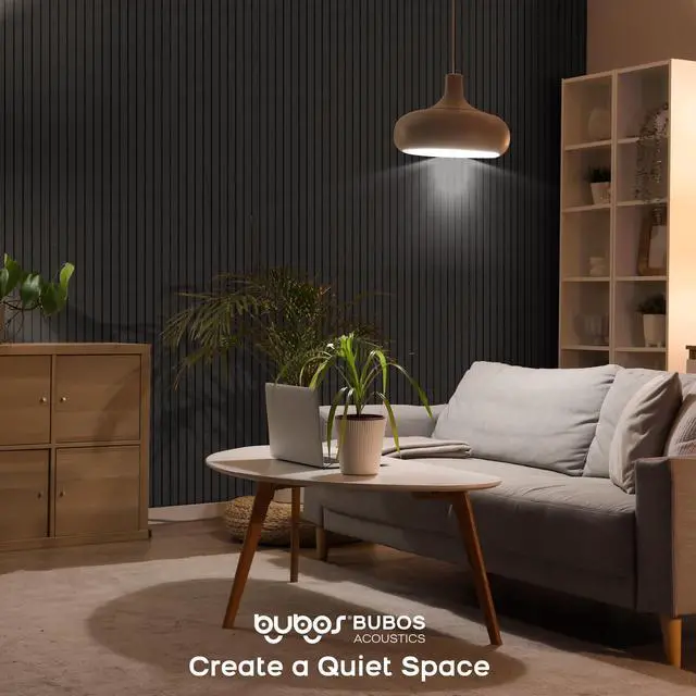 Alt view image 6 of 7 - 6-Pack Acoustic Panels 48"x12", Self-Adhesive Sound Wall Panels | Peel and Stick Large Slat Acoustic Wall Panels, Sound Absorbing for Home Studio, Office, Living Room