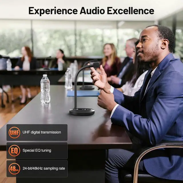 Alt view image 2 of 7 - 4-Channel Wireless Conference Microphone System MWM-41-4G | 4 gooseneck mics, 4 x 10 frequencies, 200 ft range, UHF cordless setup for lecture, church, conference and public speaking