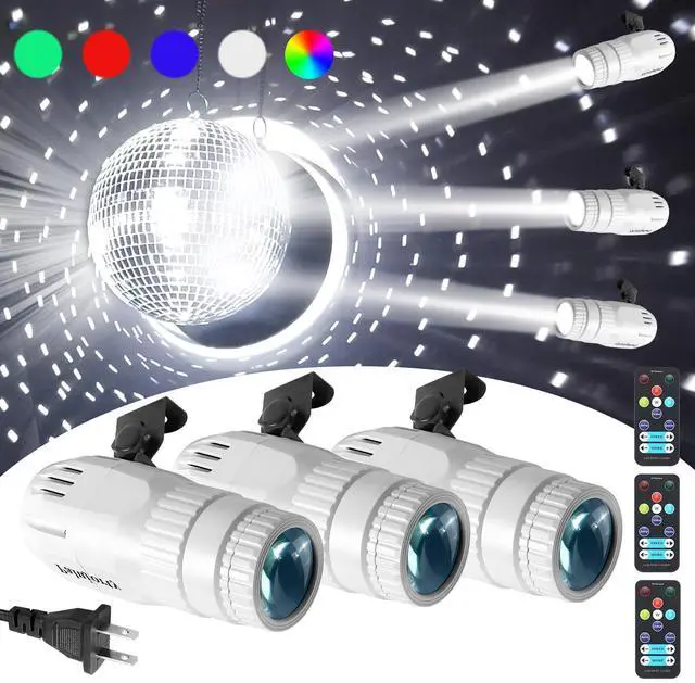 Main image of Pinspot Light 3 Pack with Remote 15W Pin spot Light Plug in for Mirror Ball for Party Stage (65'' Extra Long Power Cord)
