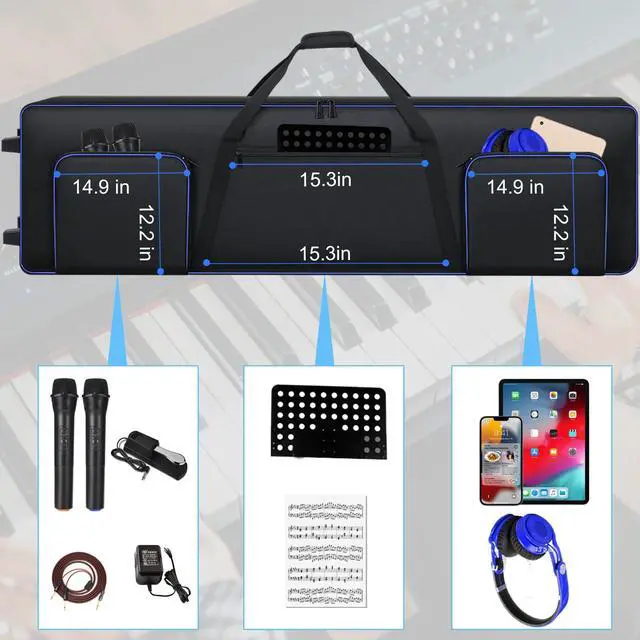 Alt view image 3 of 7 - 88 Key Keyboard Case Soft Padded with Wheels (56.7x18.9x7.1) | 88 Key Piano Rolling Gig Bag with Multiple Accessory Pockets, Comfortable Backpack-Strap & Carrying Handle, Sturdy & Durable