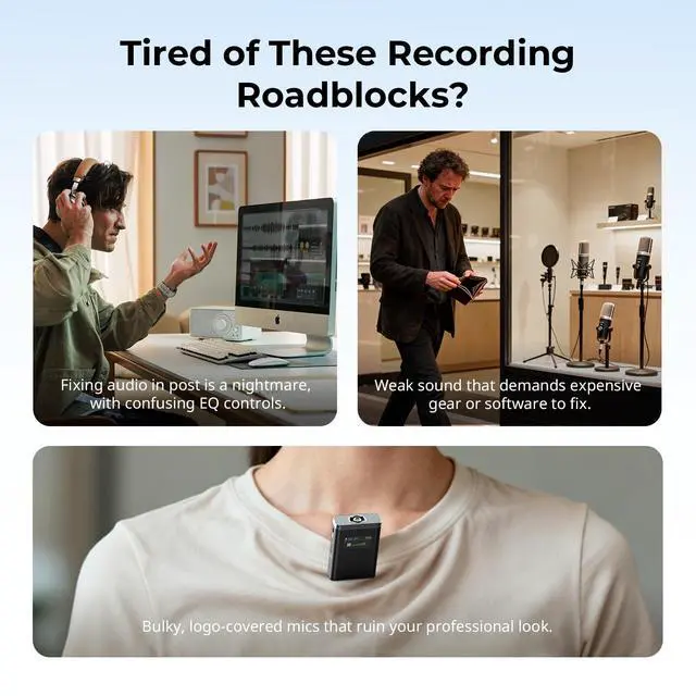 Alt view image 2 of 7 - S70 Wireless Mic (2 TX + 2 RX + Charging Case), Mini Lavalier Microphone for Phone/Camera Content Creation, Noise Cancelling for Vlog/TikTok/Interview etc. (Black)