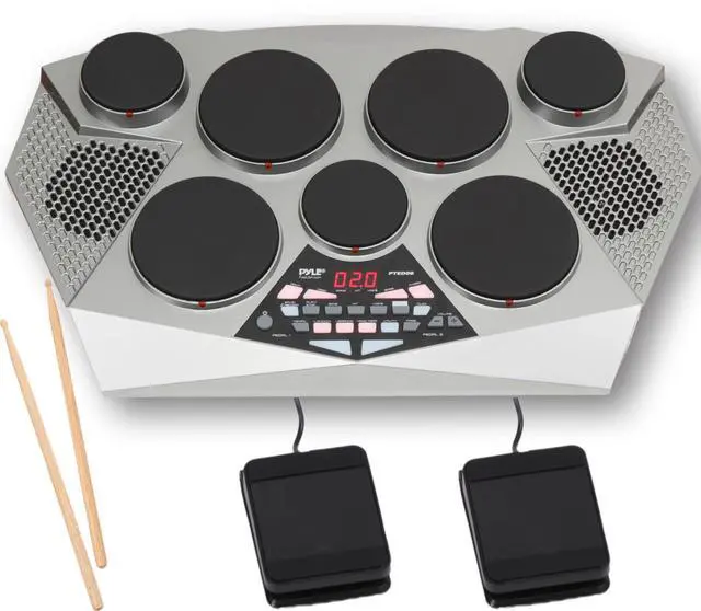 Main image of Pro Electronic Drum kit - Portable Electric Tabletop Drum Set Machine with Digital Panel, 7 Drum Pad, Hi-Hat / Kick Bass Pedal Controller USB AUX -Tom Toms, Hi-Hat, Snare Drums, Cymbals - PTED06