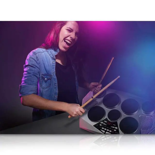 Alt view image 3 of 7 - Pro Electronic Drum kit - Portable Electric Tabletop Drum Set Machine with Digital Panel, 7 Drum Pad, Hi-Hat / Kick Bass Pedal Controller USB AUX -Tom Toms, Hi-Hat, Snare Drums, Cymbals - PTED06
