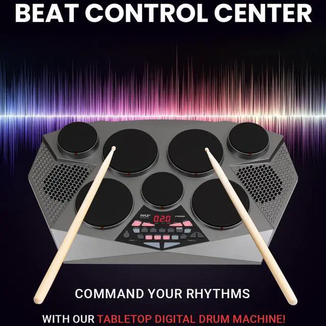 Alt view image 2 of 7 - Pro Electronic Drum kit - Portable Electric Tabletop Drum Set Machine with Digital Panel, 7 Drum Pad, Hi-Hat / Kick Bass Pedal Controller USB AUX -Tom Toms, Hi-Hat, Snare Drums, Cymbals - PTED06
