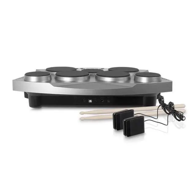 Alt view image 5 of 7 - Pro Electronic Drum kit - Portable Electric Tabletop Drum Set Machine with Digital Panel, 7 Drum Pad, Hi-Hat / Kick Bass Pedal Controller USB AUX -Tom Toms, Hi-Hat, Snare Drums, Cymbals - PTED06