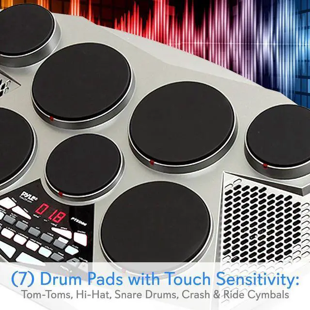 Alt view image 7 of 7 - Pro Electronic Drum kit - Portable Electric Tabletop Drum Set Machine with Digital Panel, 7 Drum Pad, Hi-Hat / Kick Bass Pedal Controller USB AUX -Tom Toms, Hi-Hat, Snare Drums, Cymbals - PTED06