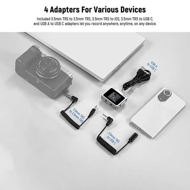Alt view image 2 of 7 - CM31 Wireless Lavalier Microphone with 8GB Storage 820ft Range 48KHz 24Bit Noise Cancelling Compatible with iPhone iPad Android PC Camera YouTube/TikTok Stream Podcast Interview