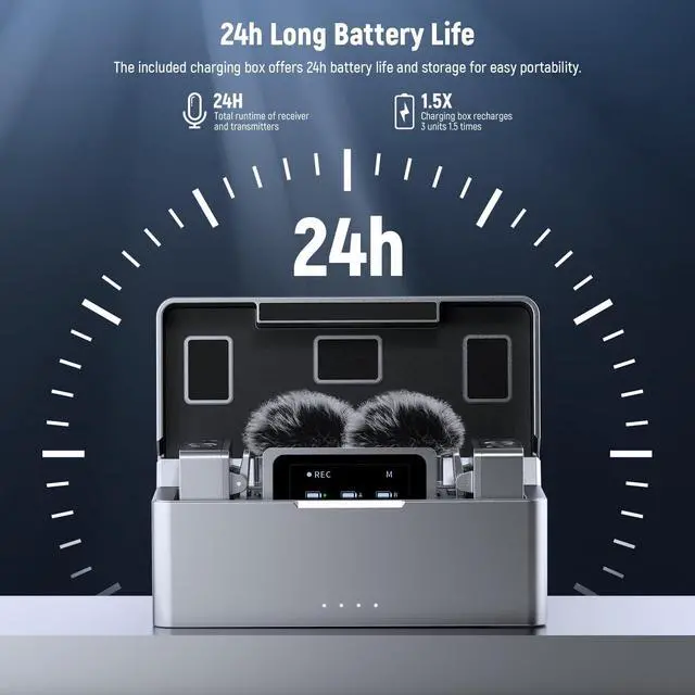 Alt view image 3 of 7 - CM31 Wireless Lavalier Microphone with 8GB Storage 820ft Range 48KHz 24Bit Noise Cancelling Compatible with iPhone iPad Android PC Camera YouTube/TikTok Stream Podcast Interview