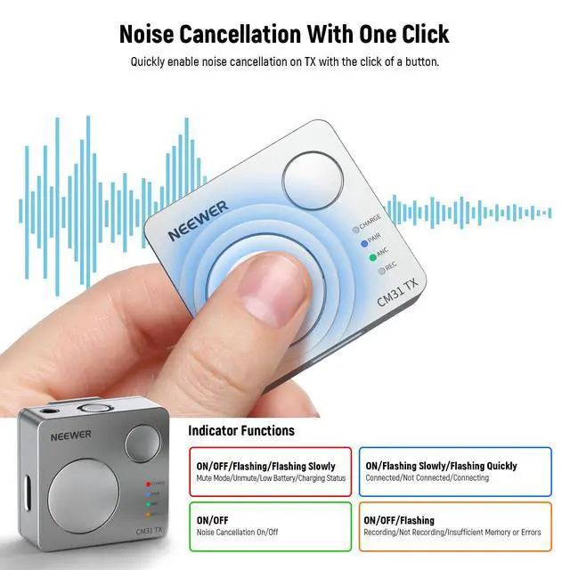Alt view image 4 of 7 - CM31 Wireless Lavalier Microphone with 8GB Storage 820ft Range 48KHz 24Bit Noise Cancelling Compatible with iPhone iPad Android PC Camera YouTube/TikTok Stream Podcast Interview