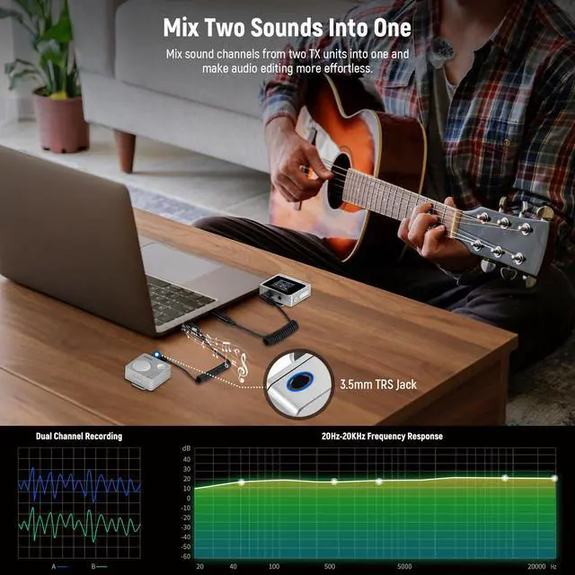 Alt view image 5 of 7 - CM31 Wireless Lavalier Microphone with 8GB Storage 820ft Range 48KHz 24Bit Noise Cancelling Compatible with iPhone iPad Android PC Camera YouTube/TikTok Stream Podcast Interview