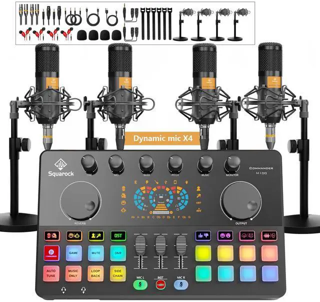 Main image of Podcast Equipment Bundle for 4, All-in-One Audio Mixer with Dynamic Micophones Noise Reduction for Live Streaming/Recording/SingingPC,SmartphoneTikTok M100 3rd