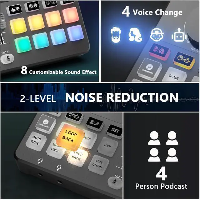 Alt view image 2 of 7 - Podcast Equipment Bundle for 4, All-in-One Audio Mixer with Dynamic Micophones Noise Reduction for Live Streaming/Recording/SingingPC,SmartphoneTikTok M100 3rd