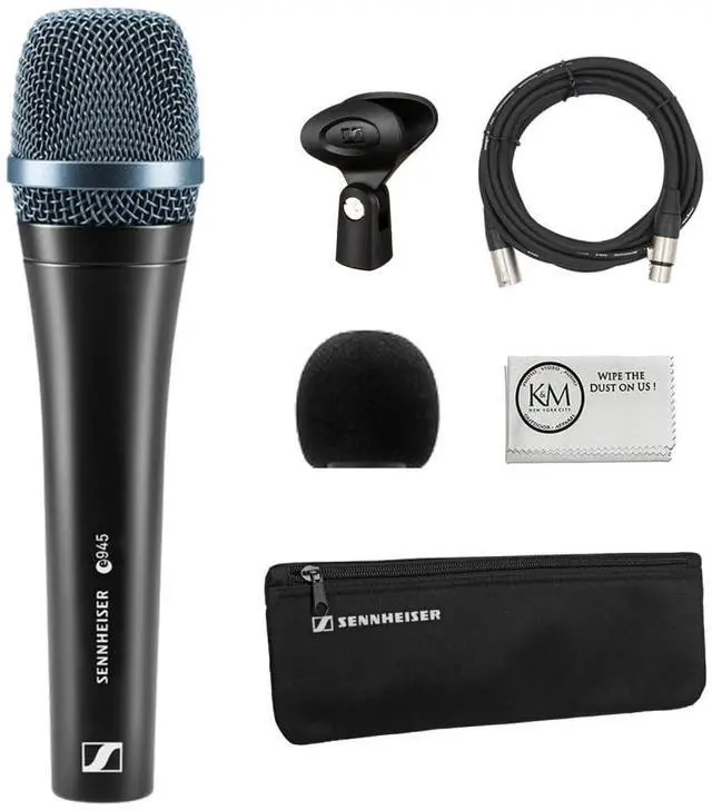 Main image of Professional E 945 Dynamic Super-Cardioid Handheld Vocal Mic Bundled with Microphone Windscreen + 20ft XLR Microphone Cable + Microfiber Cleaning Cloth (4 Items)