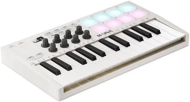 Main image of 25-Key Wireless Bluetooth MIDI Keyboard Controller with 8 Assignable Knobs, USB-C Rechargeable, Arpeggiator & Chord Modes for Mac/PC/iOS/Android White