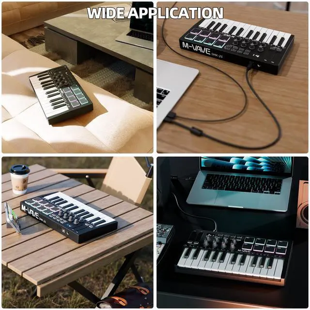 Alt view image 6 of 7 - Midi Keyboard Controller 25 Key Portable Mini Bluetooth & USB Midi Piano with 8 Backlit Drum Pad, 8 Knobs and Music Production Software for Computer Recording, Music Production