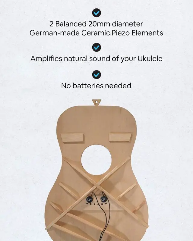 Alt view image 2 of 4 - Passive Piezo Ukulele Acoustic Pickup EP003K | Two Balanced German-made Passive Pickup Elements, Piezo Pickup for Ukuleles (Ceramic)