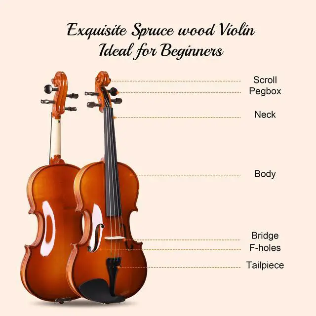 Alt view image 6 of 7 - Acoustic Violin for Beginner 4/4 Full Size Violin Set Solid Wood Ebony for Adult Teen Student Starter Kit with Hard Case, Shoulder Rest, Bow, Music Stand, Strings, Free Lessons (Brown, 4/4 Size)
