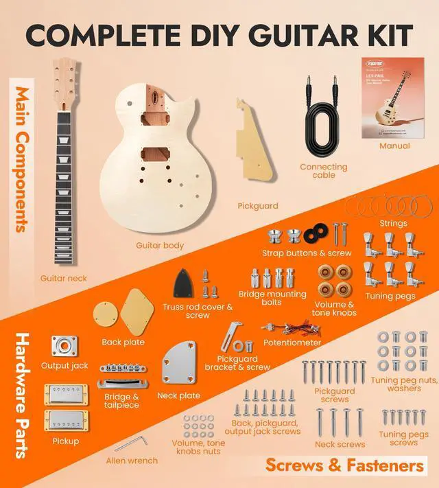Alt view image 3 of 7 - DIY Electric Guitar Kit, Solderless, Multi Sanded Polished Body, LP | Mahogany Body, Okoume Neck, Powerful P90 Pickups, Tune O Matic Bridge, Full Accessories Pack, Rewarding DIY Hobby