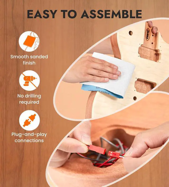 Alt view image 4 of 7 - DIY Electric Guitar Kit, Solderless, Multi Sanded Polished Body, LP | Mahogany Body, Okoume Neck, Powerful P90 Pickups, Tune O Matic Bridge, Full Accessories Pack, Rewarding DIY Hobby