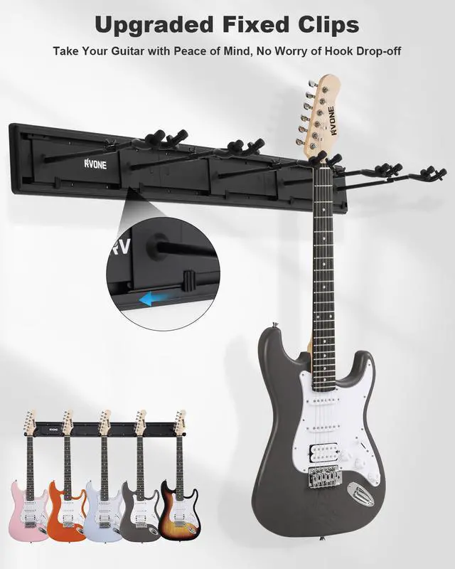 Alt view image 2 of 7 - Guitar Wall Mount Hagers for Multiple Guitars, Adjustable Rubber Cradles Guitar Wall Rack, Fixed Clips, Strong Aluminum Acoustic & Electric Guitars Rack, Bass Holder, Violin Ukulele Organizer