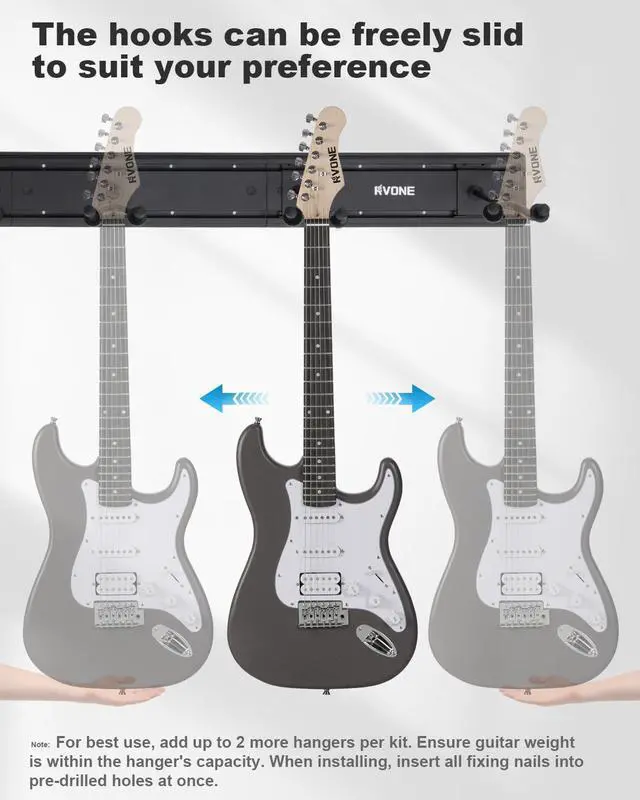 Alt view image 5 of 7 - Guitar Wall Mount Hagers for Multiple Guitars, Adjustable Rubber Cradles Guitar Wall Rack, Fixed Clips, Strong Aluminum Acoustic & Electric Guitars Rack, Bass Holder, Violin Ukulele Organizer