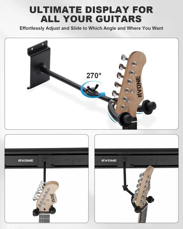 Alt view image 6 of 7 - Guitar Wall Mount Hagers for Multiple Guitars, Adjustable Rubber Cradles Guitar Wall Rack, Fixed Clips, Strong Aluminum Acoustic & Electric Guitars Rack, Bass Holder, Violin Ukulele Organizer