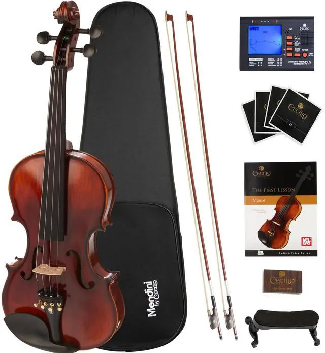 Main image of 3/4 Violin For Beginners, Black Solid Wood - Flamed Acoustic Violins Set with Case, Tuner, Shoulder Rest, Bow, Rosin, Bridge & Strings
