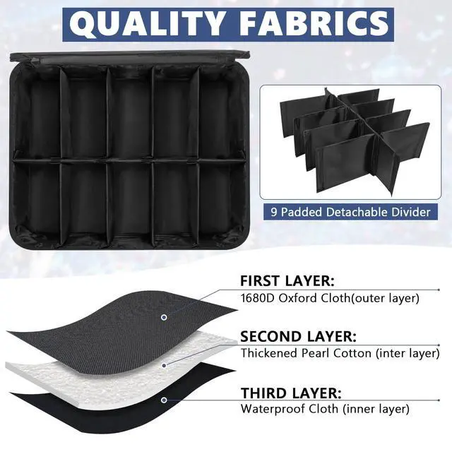 Alt view image 4 of 7 - 10 Par Padded Spotlight Bag 5/16'' Stage Lighting Storage Bag | for 10 Par Lights Bag with Dividers, Handle and Straps, Black (Bag Only)