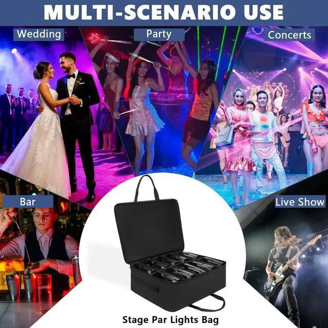 Alt view image 6 of 7 - 10 Par Padded Spotlight Bag 5/16'' Stage Lighting Storage Bag | for 10 Par Lights Bag with Dividers, Handle and Straps, Black (Bag Only)
