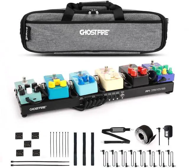 Main image of Ghost Fire Small Guitar Pedal Board with Built-in Isolated Power Supply 19.3''x5.1'' Portable Aluminum Alloy Effect Pedalboard with Carry Bag,PP series (PP1)