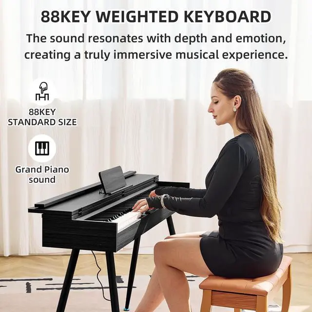 Alt view image 3 of 7 - 88 Key Digital Piano, Hammer-Action Full Size Weighted Keyboard, Transforms Between Desk Cover Electric Piano and Vanity, Piano Keyboard with Stand, 25Wx2 Speakers, Three Pedal