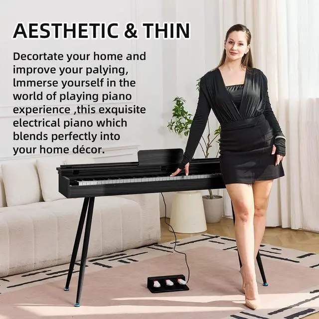 Alt view image 2 of 7 - 88 Key Digital Piano, Hammer-Action Full Size Weighted Keyboard, Transforms Between Desk Cover Electric Piano and Vanity, Piano Keyboard with Stand, 25Wx2 Speakers, Three Pedal