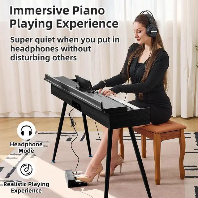 Alt view image 5 of 7 - 88 Key Digital Piano, Hammer-Action Full Size Weighted Keyboard, Transforms Between Desk Cover Electric Piano and Vanity, Piano Keyboard with Stand, 25Wx2 Speakers, Three Pedal