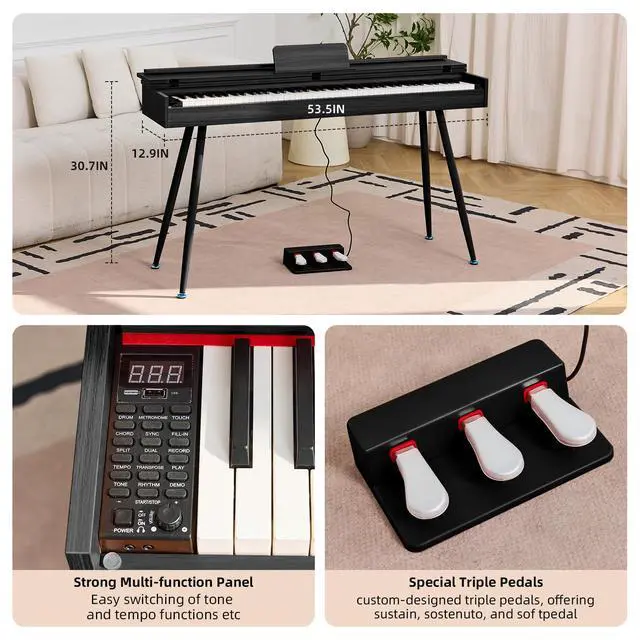 Alt view image 6 of 7 - 88 Key Digital Piano, Hammer-Action Full Size Weighted Keyboard, Transforms Between Desk Cover Electric Piano and Vanity, Piano Keyboard with Stand, 25Wx2 Speakers, Three Pedal