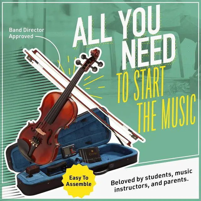 Alt view image 3 of 7 - 1/2 Violin Set For Beginners, Black Solid Wood - Acoustic Violins Set with Hard Case, Tuner, Shoulder Rest, 2 Bows, Rosin, Bridge & Strings (Flamed)