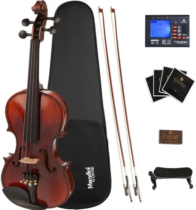 Main image of 1/2 Violin Set For Beginners, Black Solid Wood - Acoustic Violins Set with Hard Case, Tuner, Shoulder Rest, 2 Bows, Rosin, Bridge & Strings (Flamed)