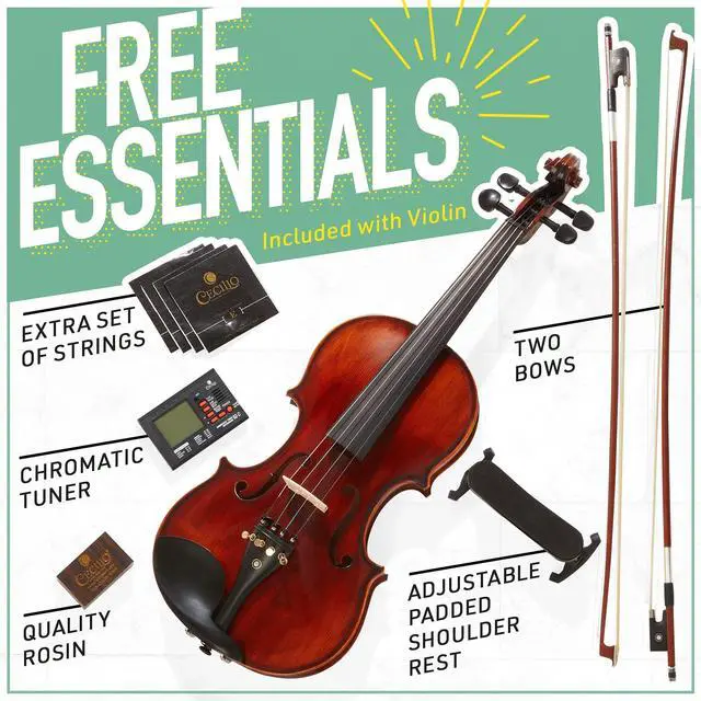 Alt view image 4 of 7 - 1/2 Violin Set For Beginners, Black Solid Wood - Acoustic Violins Set with Hard Case, Tuner, Shoulder Rest, 2 Bows, Rosin, Bridge & Strings (Flamed)
