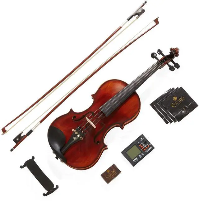 Alt view image 7 of 7 - 1/2 Violin Set For Beginners, Black Solid Wood - Acoustic Violins Set with Hard Case, Tuner, Shoulder Rest, 2 Bows, Rosin, Bridge & Strings (Flamed)