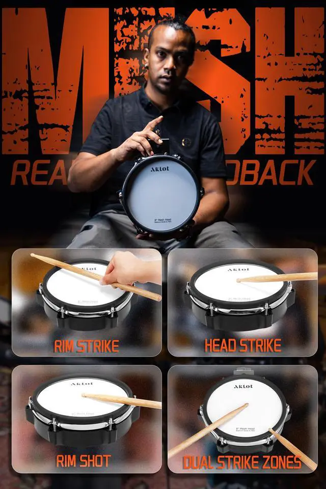 Alt view image 4 of 7 - B-CORE530 Electric Drum Set: Dual-Zone Quiet Mesh Drum Pads, 10 Dual-Trigger Cymbals, Height-Adjustable Rack, 360 Sounds, USB MIDI, Lesson Book, Throne, Sticks, Headphones