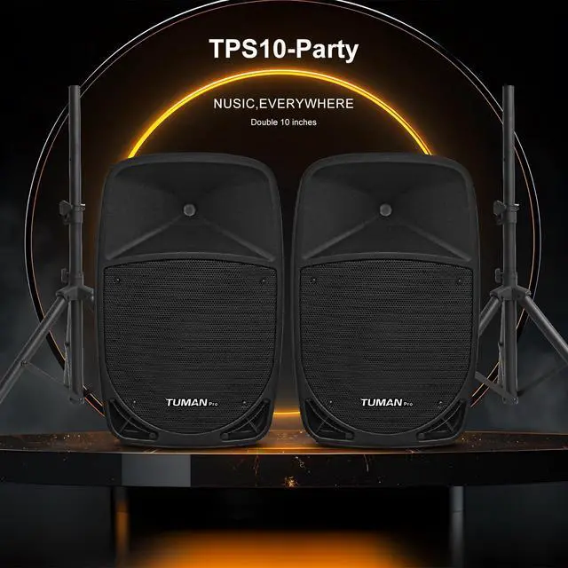 Alt view image 2 of 7 - Dual 10 Inch 1200W High Powered PA Speaker System | Support bluetooth FM radio USB SD media playback includes two stands for outdoor karaoke events