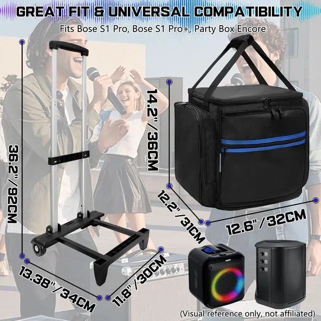 Alt view image 2 of 7 - Rolling Speaker Backpack Case for Bose S1 Pro S1 Pro+ & JBL PartyBox Encore, Portable Bluetooth Speaker Travel Bag with Wheels